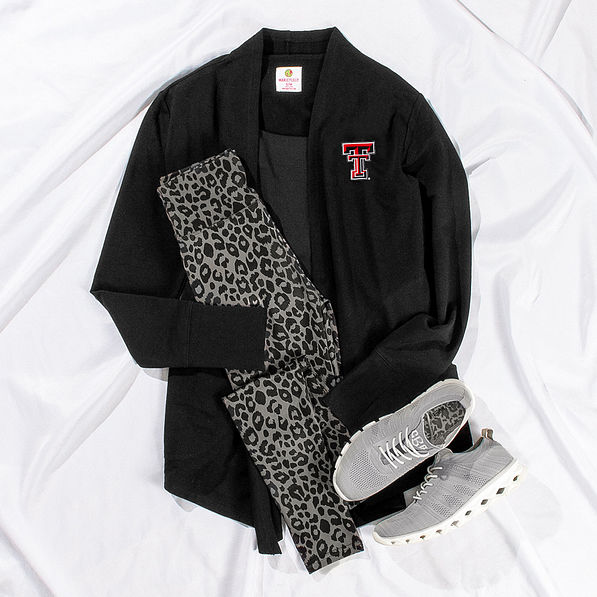 texas tech red raiders monogrammed sweatshirt cardigan in black