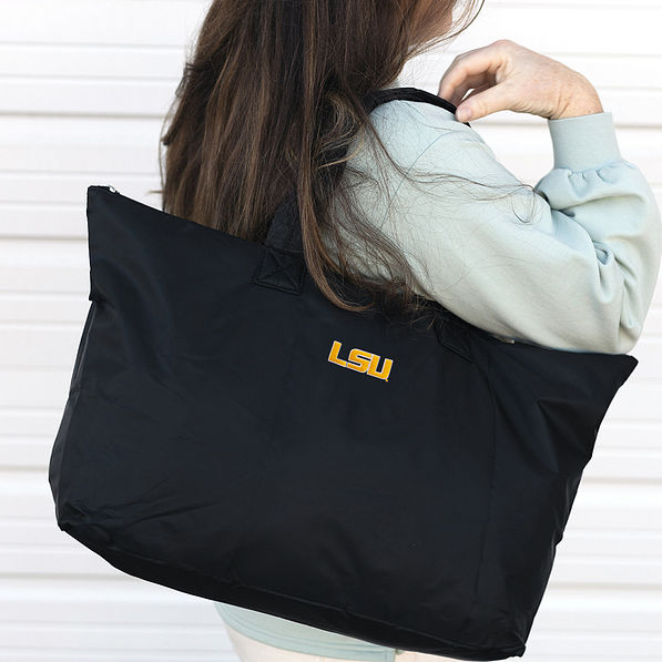 LSU Tigers Packable Duffel Bag on Shoulder