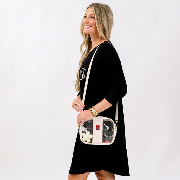 nc state bone clear stadium crossbody on shoulder