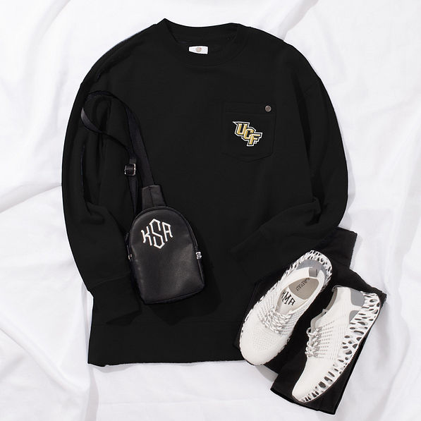 ucf black crewneck sweatshirt with sneaker ootd