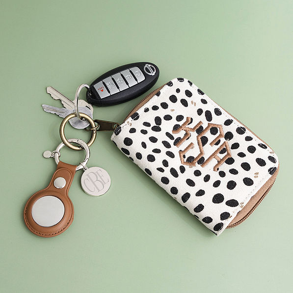 brown airtag key chain with keychain wallet