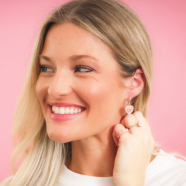 heart ring on ashley with rhinestone heart earrings
