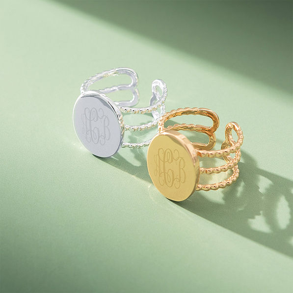 duo of statement rings on sage