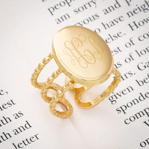 statement gold monogrammed ring