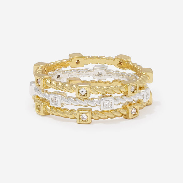 silver and gold cable stack rings