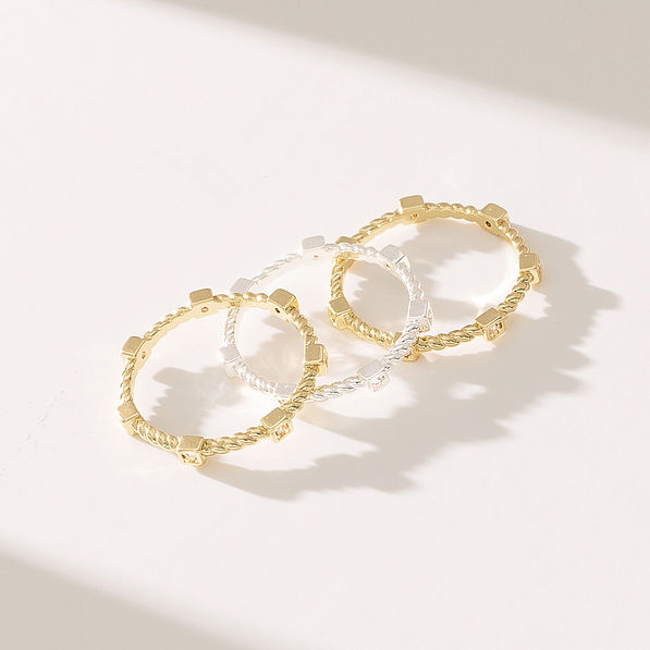 cable stack ring in silver and gold