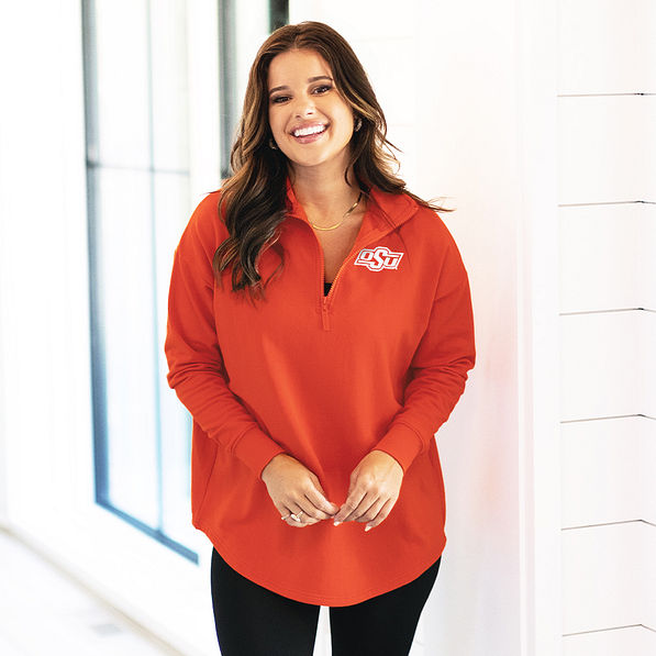 orange quarter zip osu sweatshirt with headband