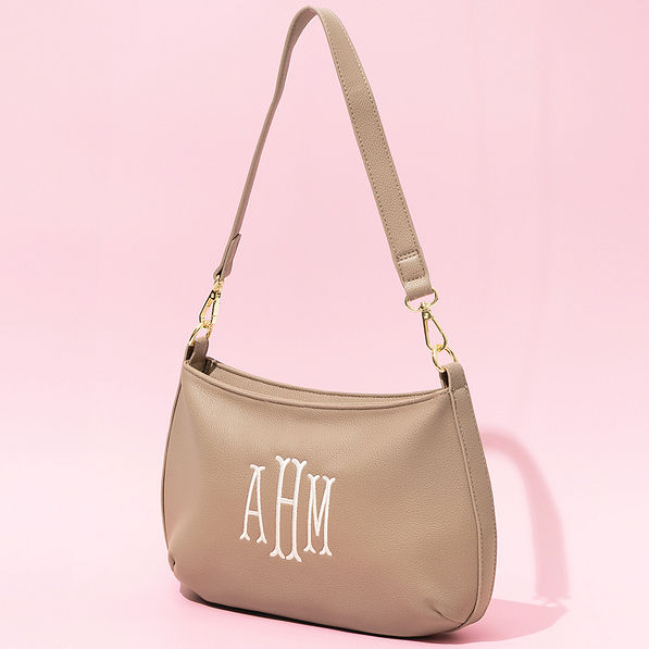 personalized taupe shoulder bag