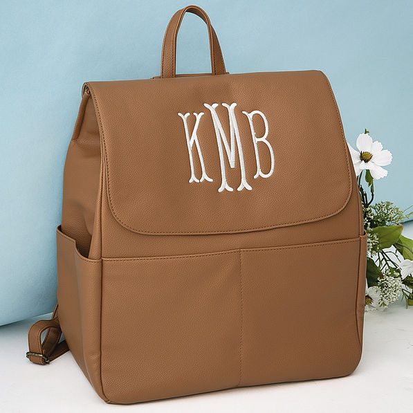 personalized diaper backpack purse on blue background