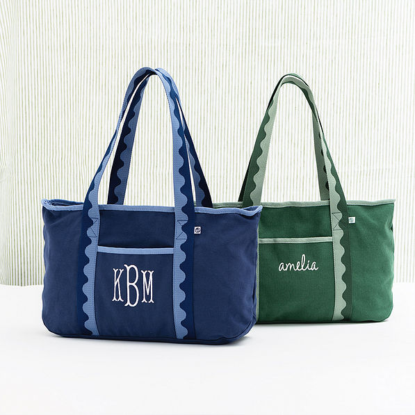 duo anywhere tote bags in navy and pine