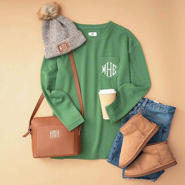 sage quilted sweatshirt flatlay