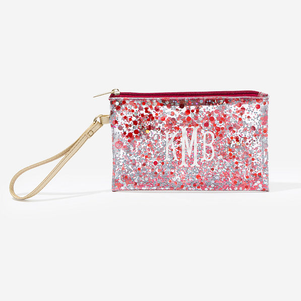 Monogrammed Glitter Wristlet Pouch