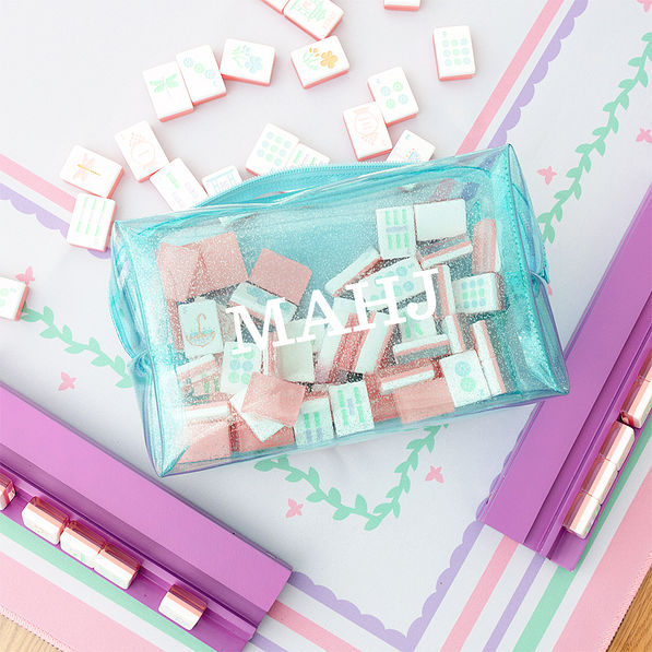 mint clear glitter cosmetic case with mahj