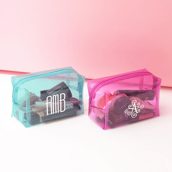 Monogrammed Clear Glitter Cosmetic Case
