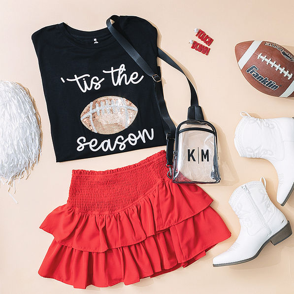 black personalized clear bag with football gameday outfit