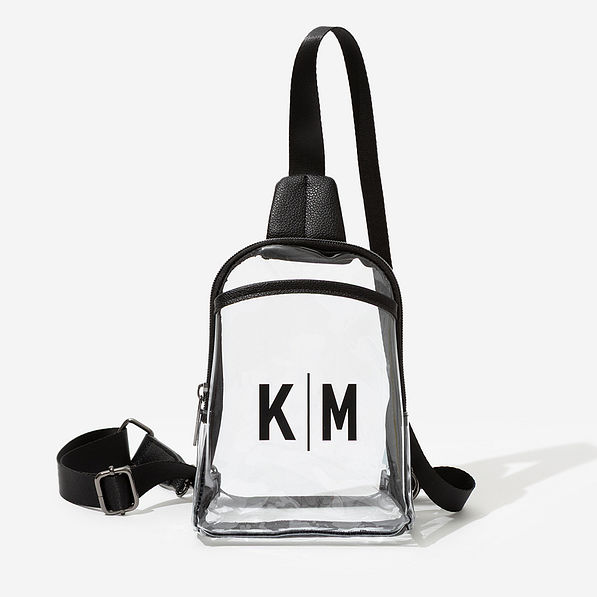 monogrammed clear sling bag in black