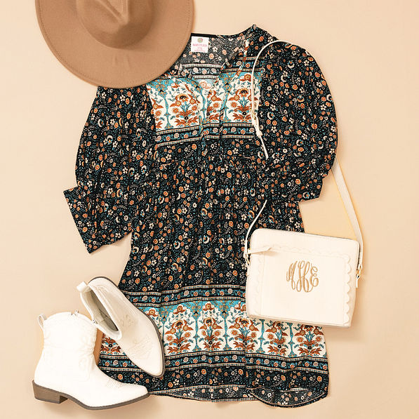 black paisley puff sleeve dress ootd