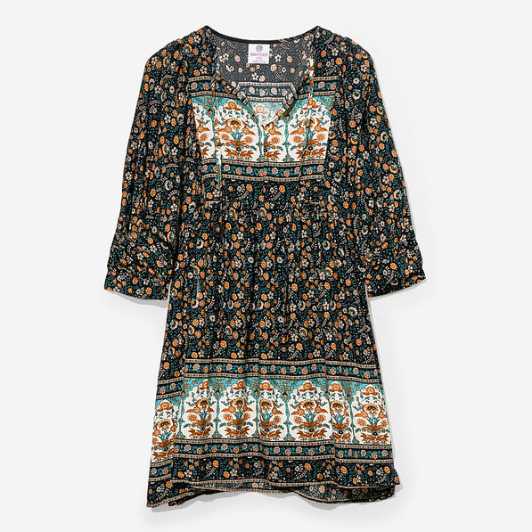 puff sleeve dress in black paisley