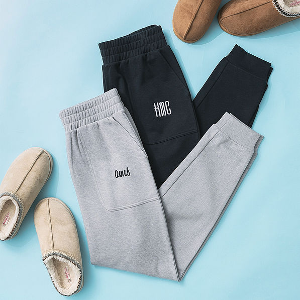 black and heathered grey personalized joggers