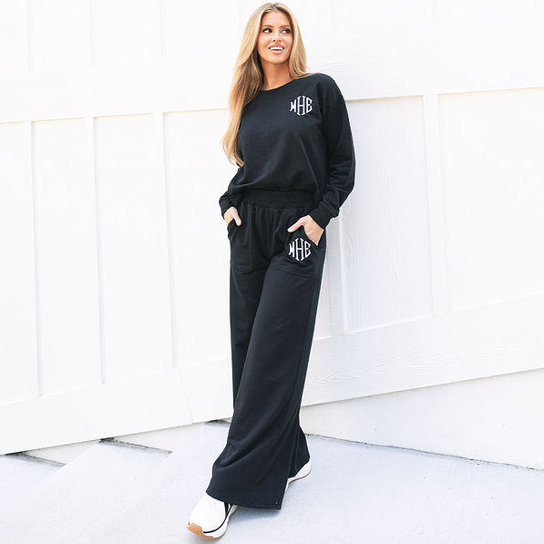 Monogrammed Wide Leg Pants