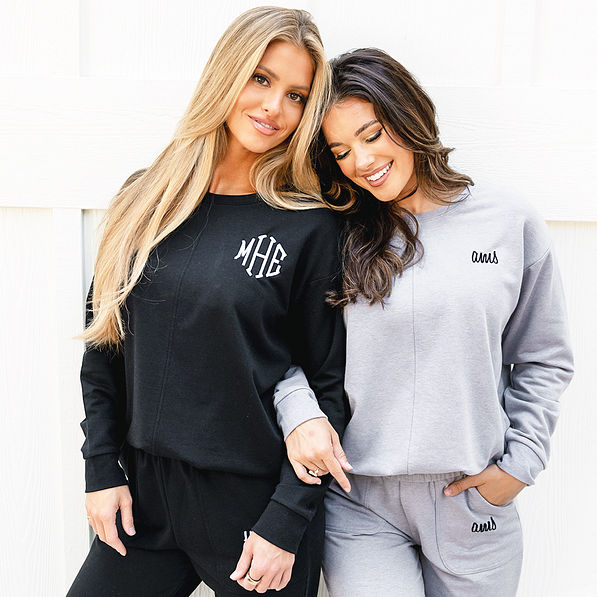 duo open back sweatshirts in black and heathered gray