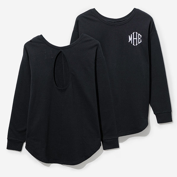 Monogrammed Open Back Sweatshirt in Black