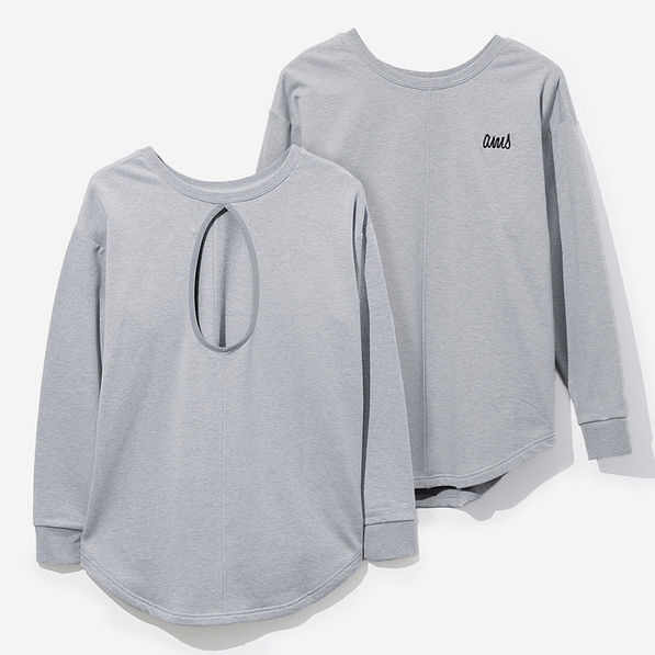 Monogrammed Open Back Sweatshirt in Heathered Grey