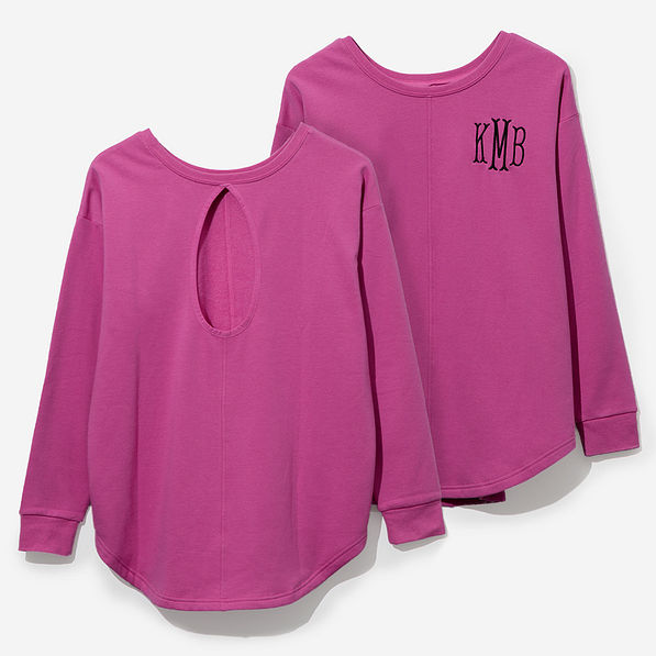 Monogrammed Open Back Sweatshirt in Magenta
