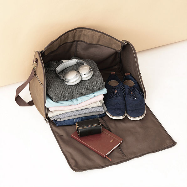 waxed canvas convertible weekend bag inside shot