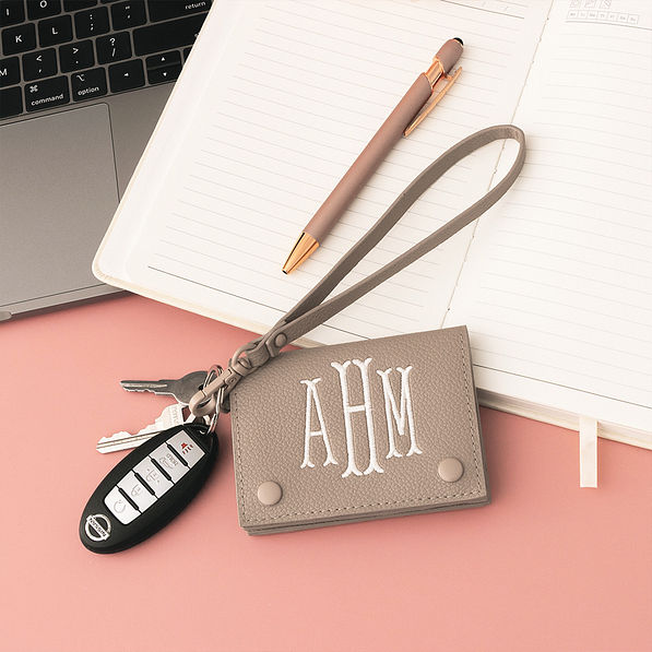 taupe card wristlet holder with keys