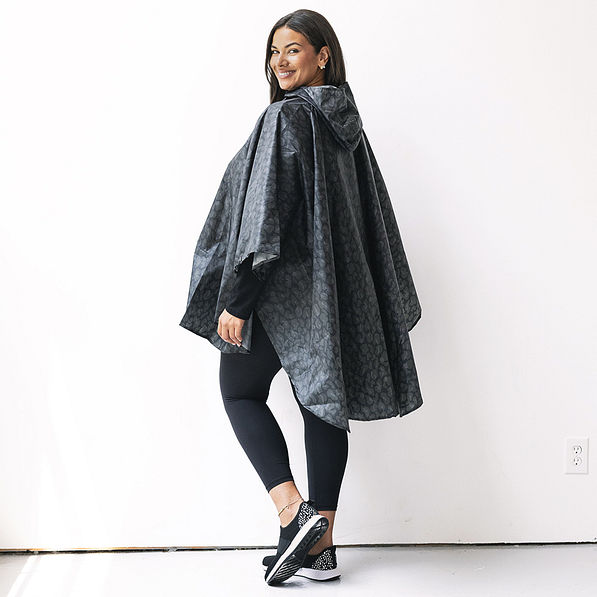 back of onyx leopard rain poncho