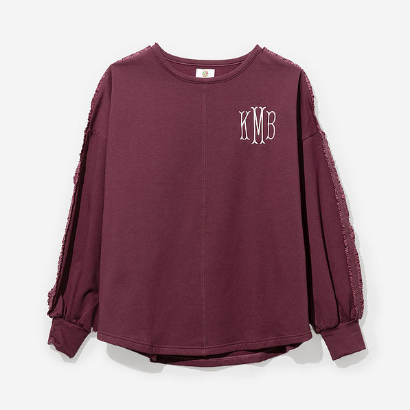 Monogrammed Accent Sleeve Sweatshirt in Burgundy