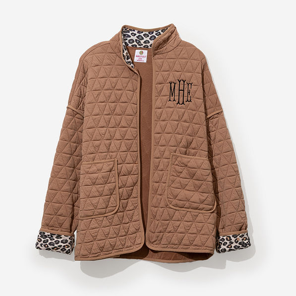 personalized quilted coat in almond