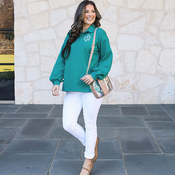 teal personalized henley pullover sweatshirt