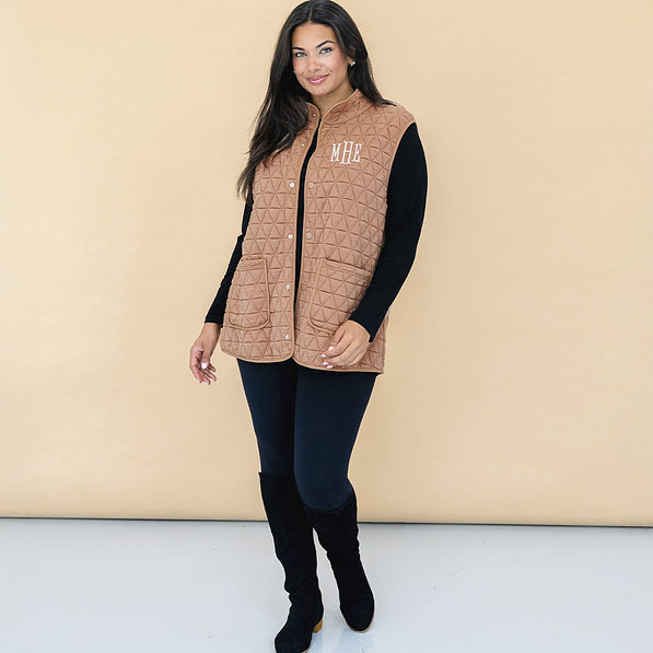 almond quilted vest on julia ann
