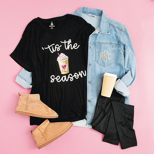 tis the season black sequin coffee tee with shacket