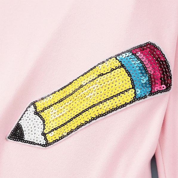 sequin teacher sweatshirt up close