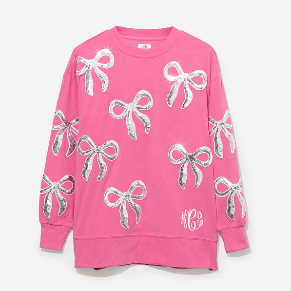 Monogrammed Sequin Bow Sweatshirt in Hot Pink