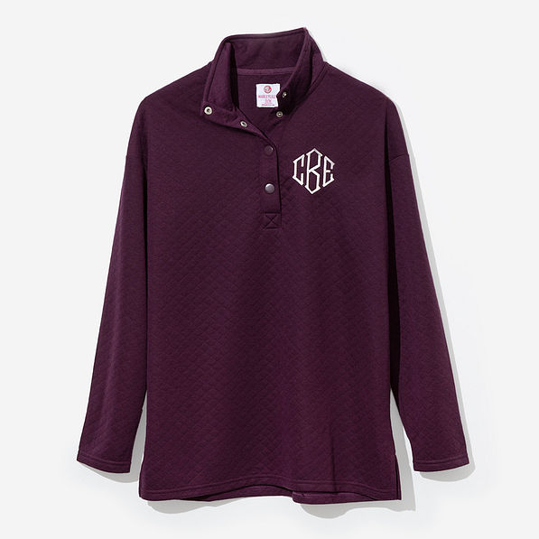 monogrammed quilted pullover in plum