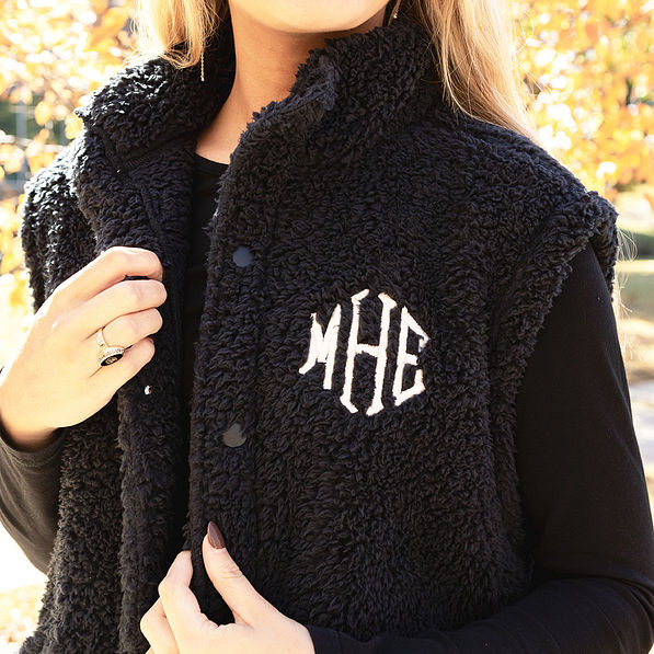 black oversized sherpa vest up close