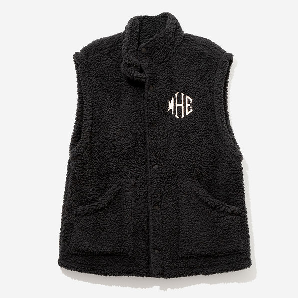 Monogrammed Oversized Sherpa Vest in Black
