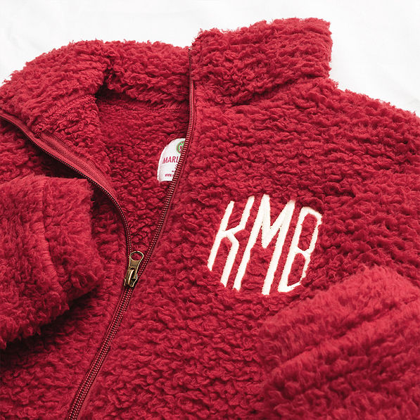 crimson sherpa pullover up close