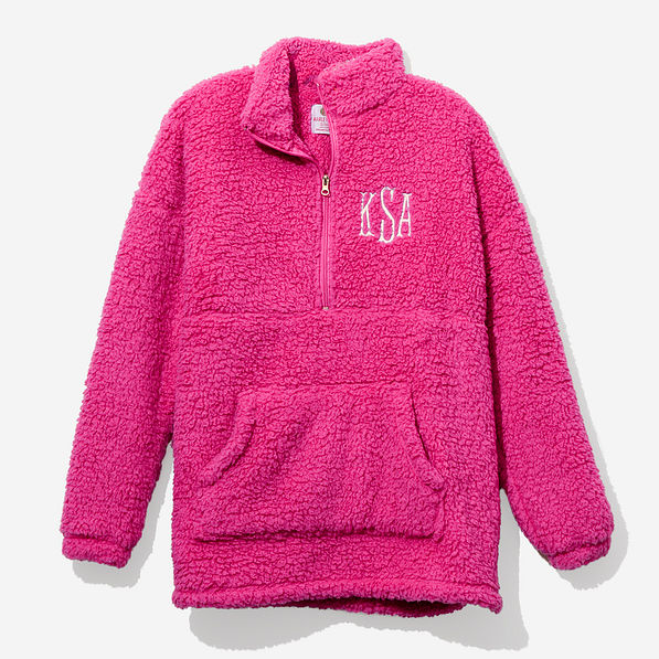 Monogrammed Half Zip Sherpa Pullover in Hot Pink