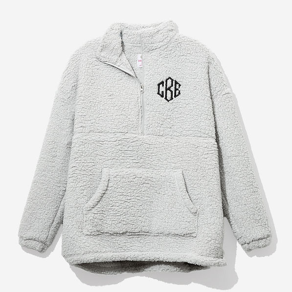Monogrammed Half Zip Sherpa Pullover in Gray