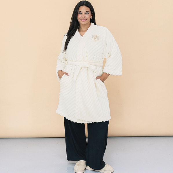 girl wearing personalized plush robe