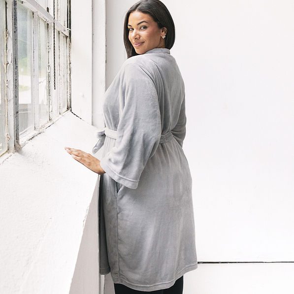 side of full length plush robe