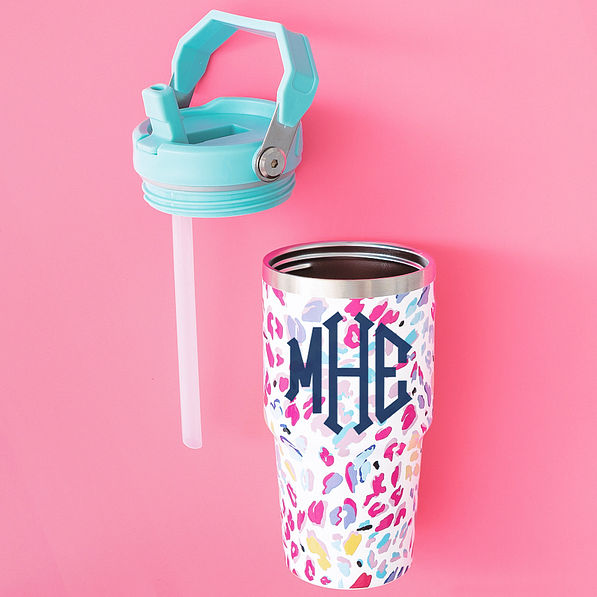 wild confetti flip top kids tumbler open navy monogram