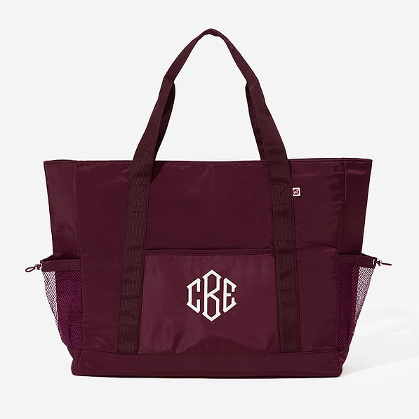 monogrammed carry on tote in burgundy