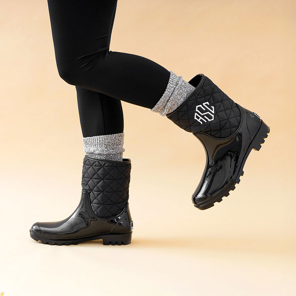 rain boot socks with rain boots in studio