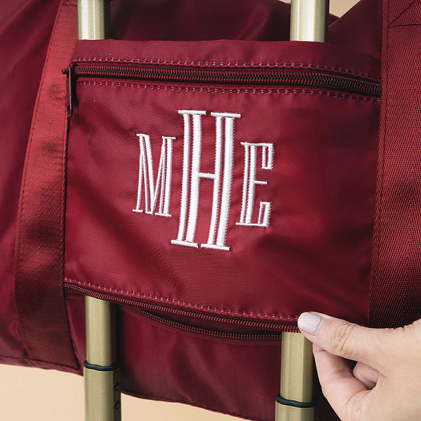 zipper trolley suitcase strap on monogrammed crimson carry on weekender